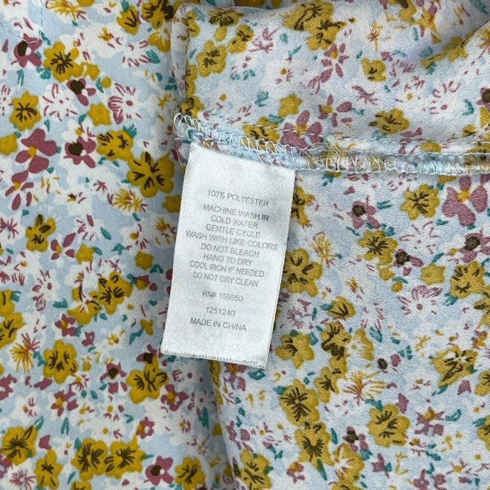 Carolina Belle Floral Blue Peasant Blouse Tie Neck Flowy Womens 2X Plus Summer - Picture 4 of 7